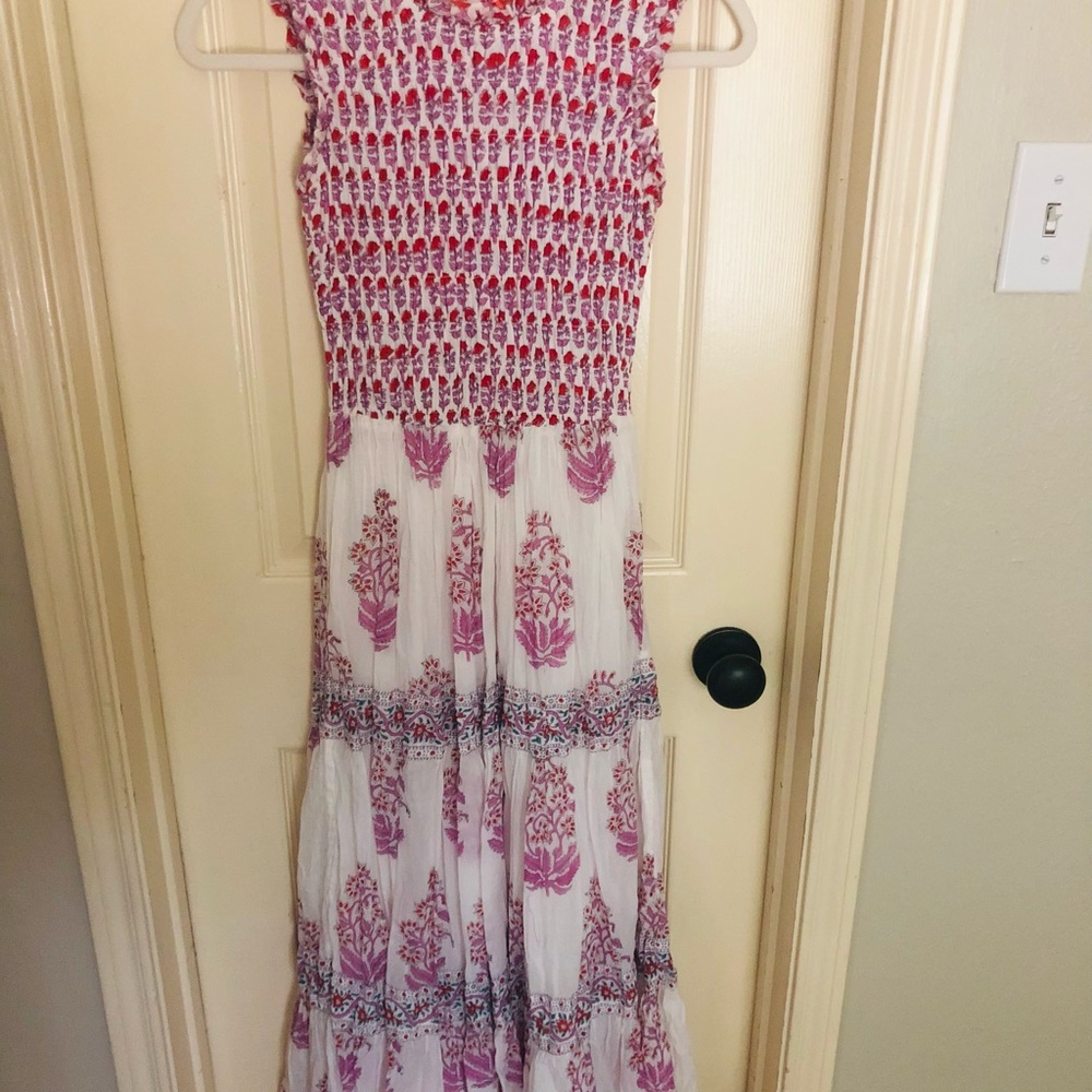 Oliphant Pink and White Patterned Maxi Dress